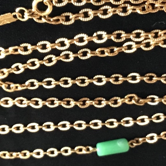 Vintage Emmons Signed Necklace Gold Tone Green Beads - Picture 10 of 12